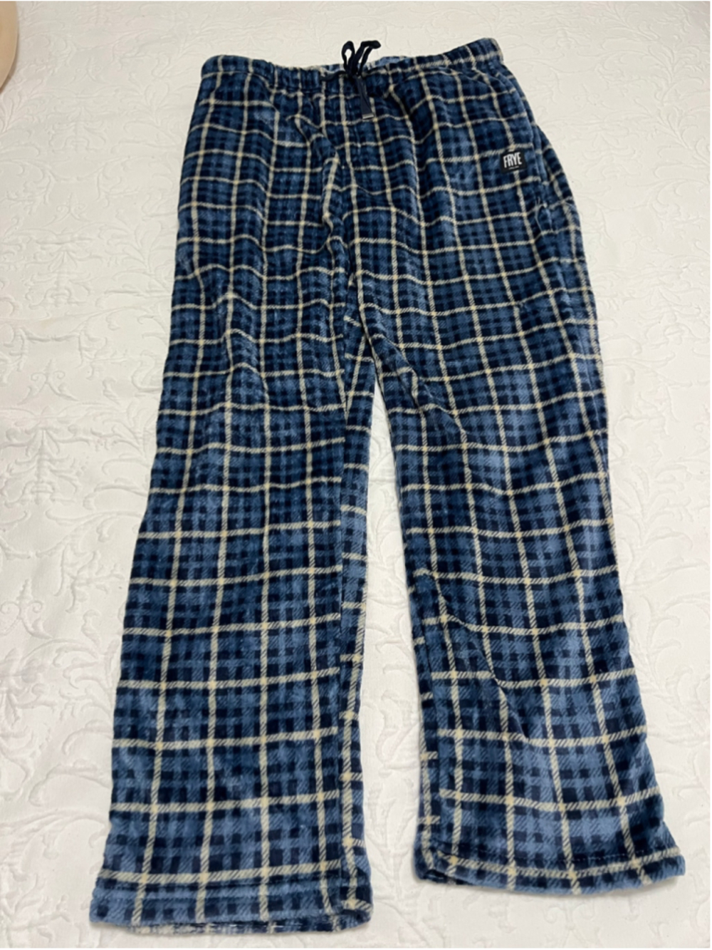 Women's Frye Plaid Fleece Pajama Pants Blue White Size L